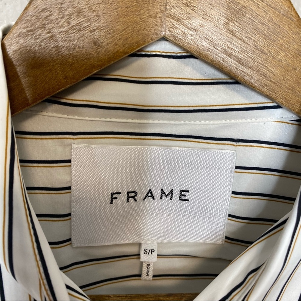 Frame 100% Silk Off White Multi Stripe Button Down Blouse Oversized Relaxed sm - Picture 6 of 12